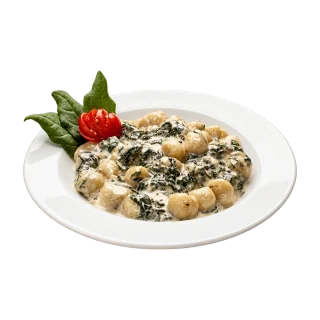 Nhoque de batata-doce com espinafre em prato fundo